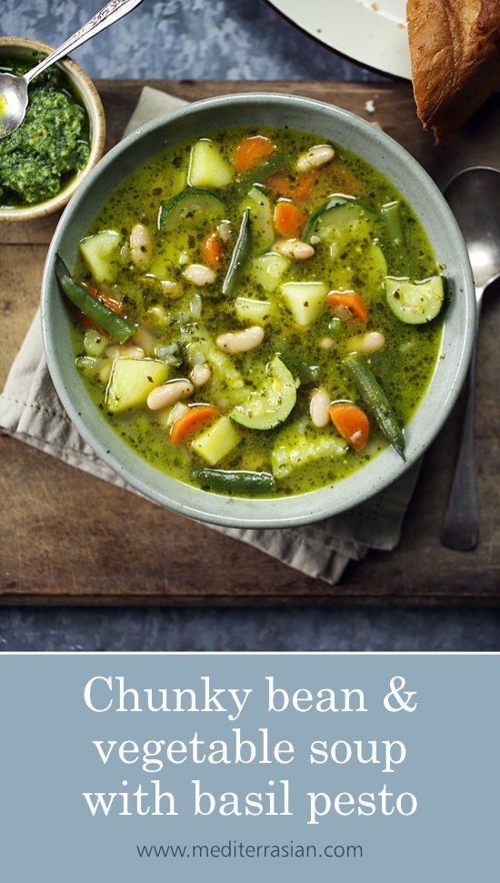 Chunky bean and vegetable soup with pesto