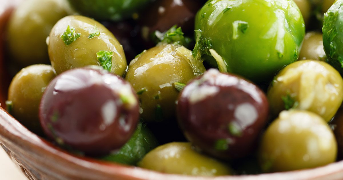 Marinated Mediterranean olives with lemon, rosemary and garlic