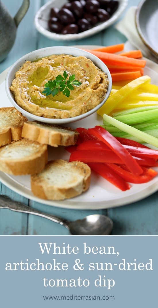 White bean, artichoke and sun-dried tomato dip