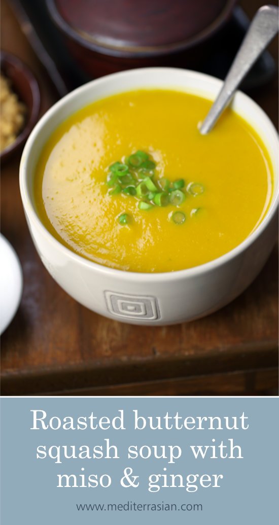 Roasted butternut squash soup with miso and ginger
