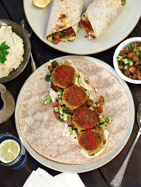 Falafel and hummus wraps