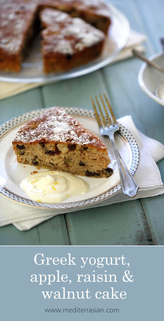 Greek yogurt, apple, raisin and walnut cake