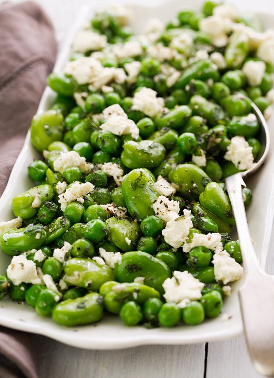 Peas and fava beans with mint and feta