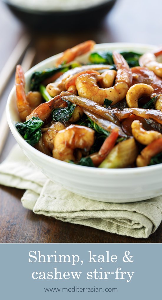 Shrimp, kale and cashew stir-fry