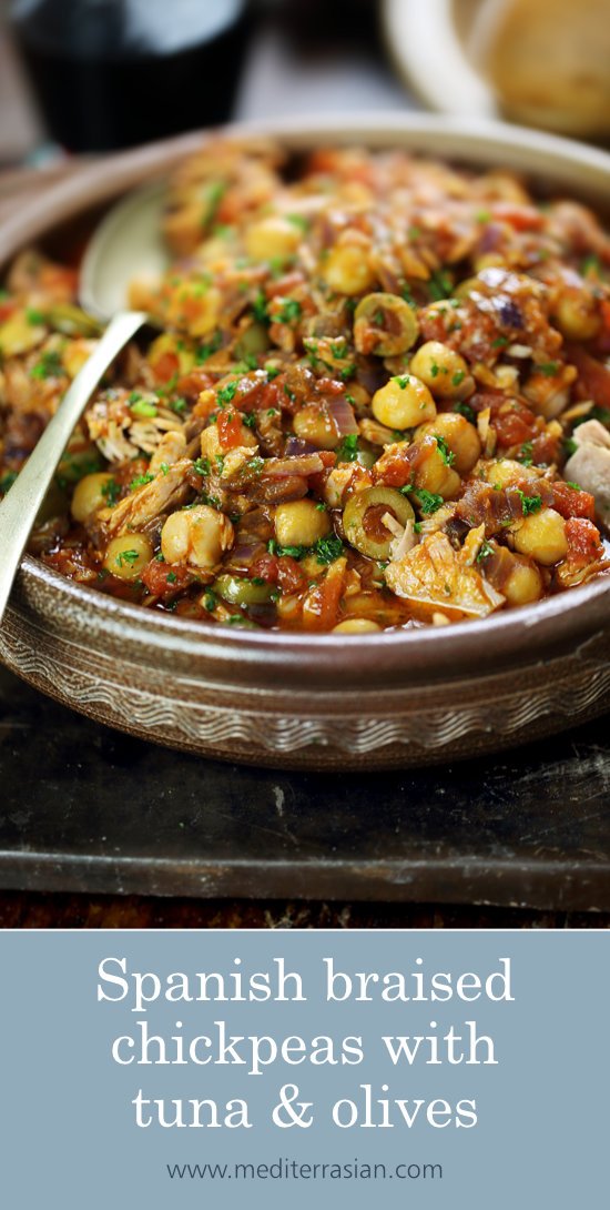 Spanish braised chickpeas with tuna and olives