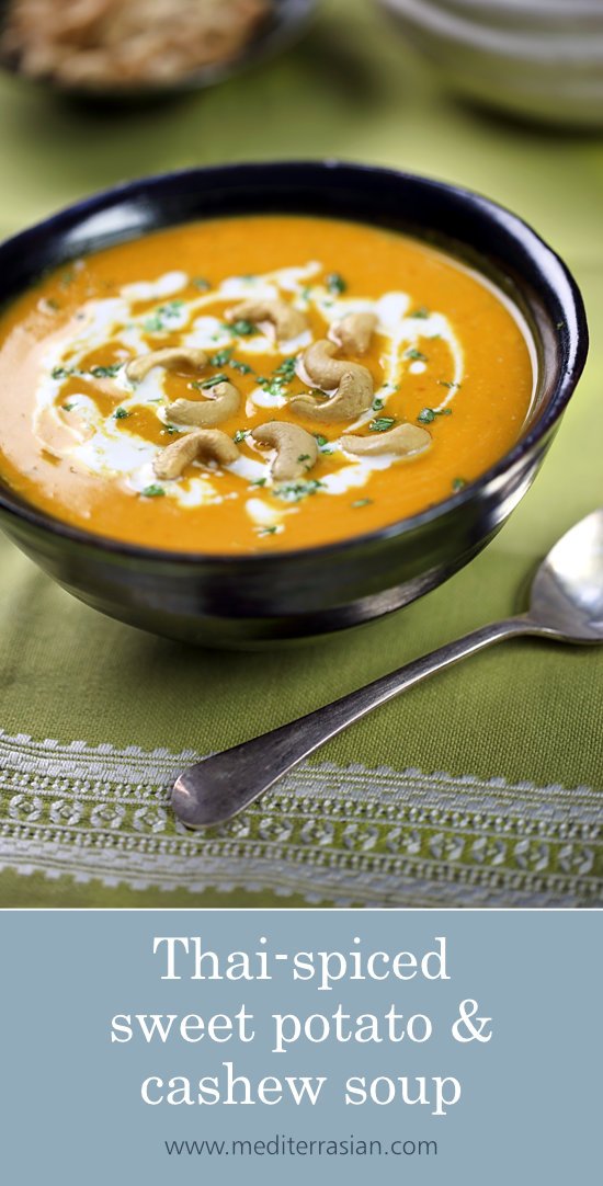 Thai-spiced sweet potato and cashew soup