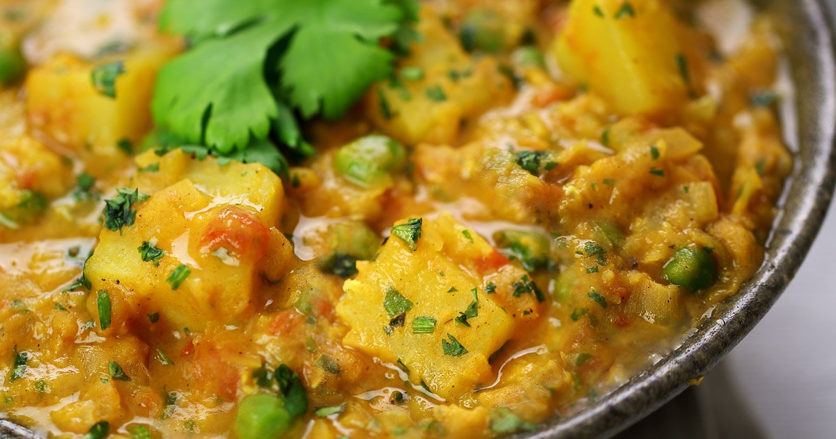 Lentil, pea and potato curry